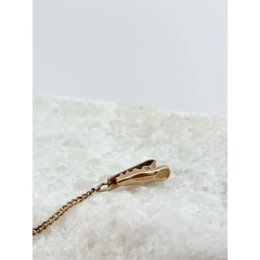 Vintage Bird Themed Men's Gold Tone Tie Tack / Pin / clip with Chain - Picture 3 of 8